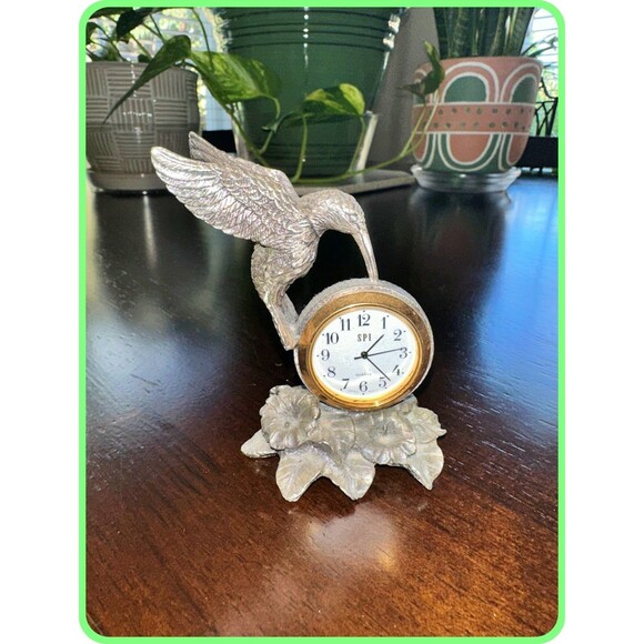 Vintage 1994 Hummingbird Minature Clock Figurine SPI Pewter Working 3 1/2" Tall - Picture 1 of 3
